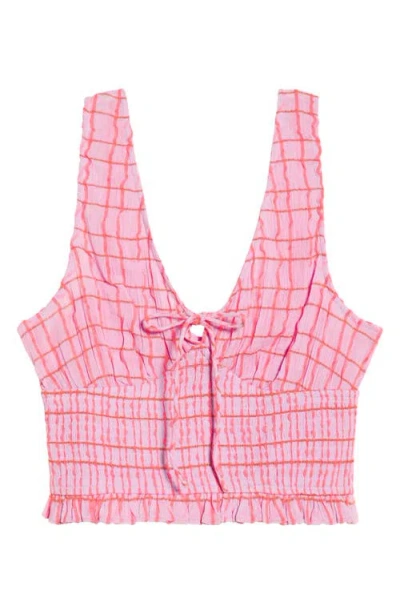 Rip Curl Paradise Check Cotton Blend Crop Tank In Pink