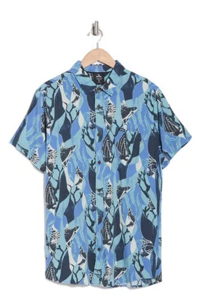 Rip Curl Party Short Sleeve Button-up Shirt In Blue Yonder