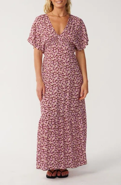 Rip Curl Party Wave Floral Print Maxi Dress In Purple