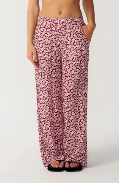 Rip Curl Party Wave Floral Wide Leg Beach Pants In Burgundy
