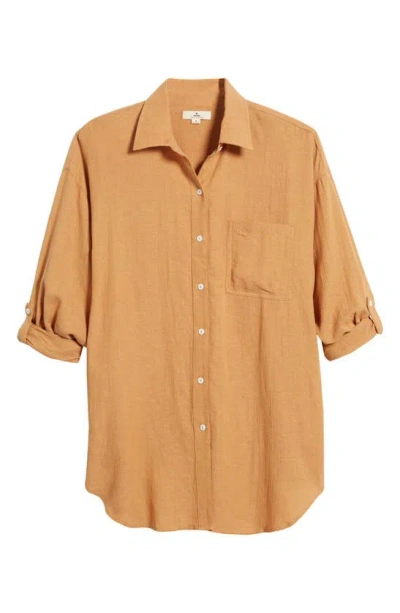 Rip Curl Premium Linen Button-up Blouse In Light Brown