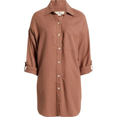 Rip Curl Premium Linen Button-up Blouse In Brown