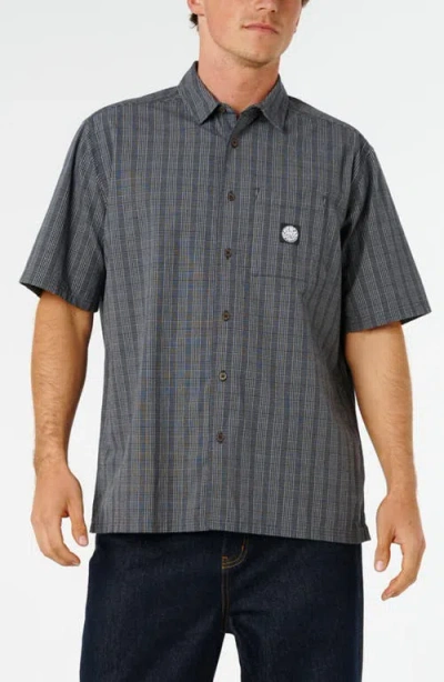 Rip Curl Premium Surf Check Short Sleeve Cotton Seersucker Button-up Shirt In Gray