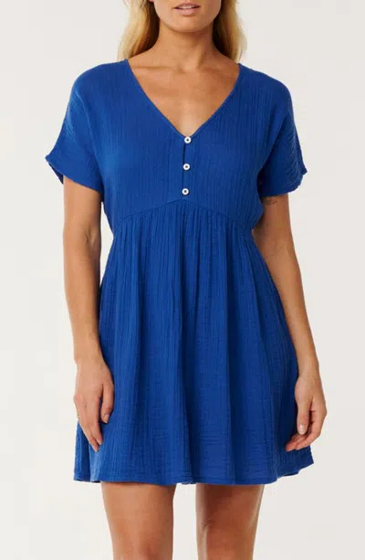 Rip Curl Premium Surf Cotton Gauze Babydoll Dress In Blue