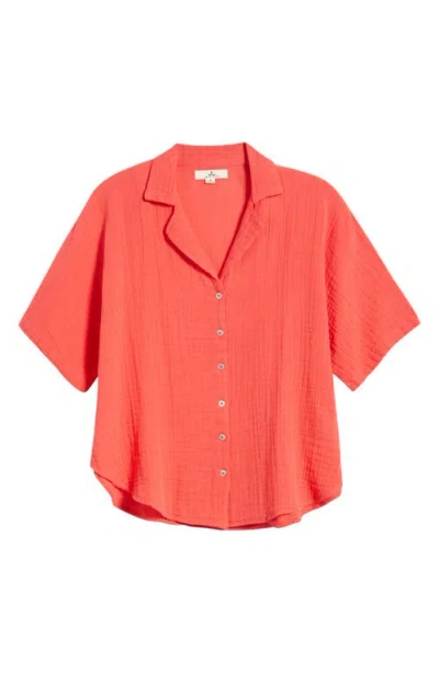 Rip Curl Premium Surf Cotton Gauze Button-up Shirt In Hibiscus Red
