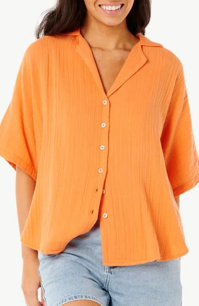 Rip Curl Premium Surf Cotton Gauze Button-up Shirt In Orange