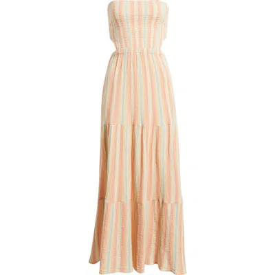 Rip Curl Premium Surf Stripe Strapless Tiered Cotton Maxi Dress In Multi