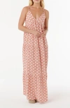 Rip Curl Print Knotted Sleeveless Tiered Maxi Sundress In Pink