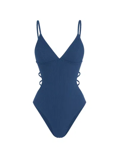 Rip Curl Ribbed Lace-up Swimsuit In Blue
