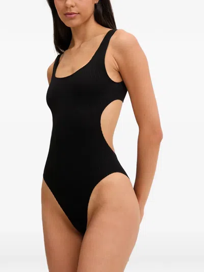 Rip Curl Ribbed-knit Cutout Swimsuit In Black