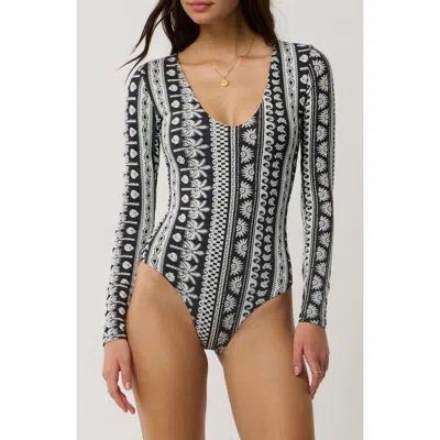 Rip Curl Samba Stripe Long Sleeve Swimsuit In Gray