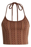 Rip Curl San Carlos Jacquard Knit Halter Top In Brown