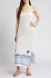 RIP CURL SANTORINI BORDER PRINT GAUZE MAXI SLIPDRESS