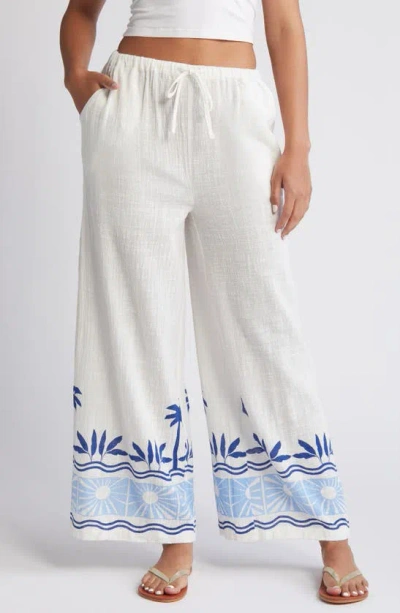 Rip Curl Santorini Border Print Palazzo Pants In Blue