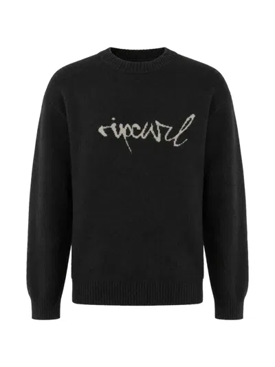 Rip Curl Script Logo-intarsia Knitted Sweater In Black