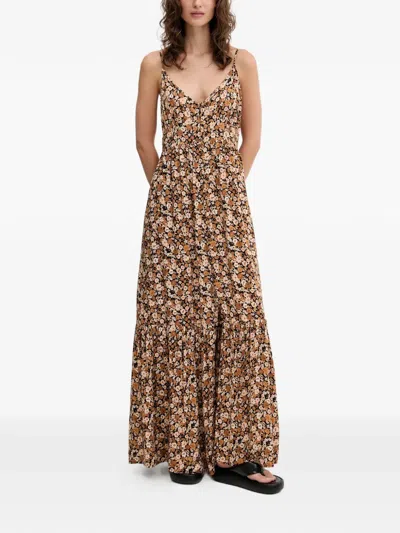 Rip Curl Sea Of Dreams Floral-print Tiered Maxi Dress In Brown