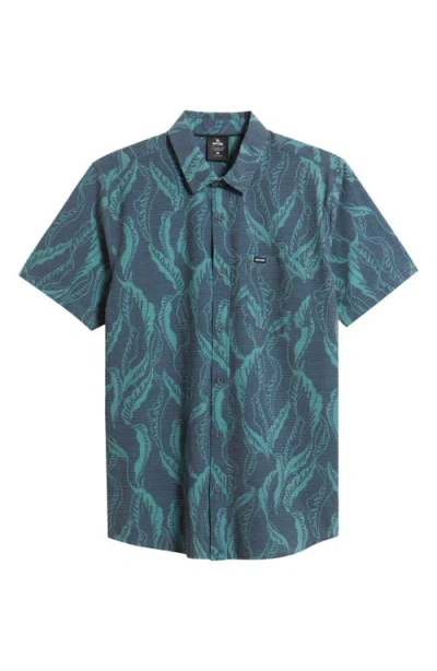 Rip Curl Sessions Aerotech Short Sleeve Performance Button-up Shirt In Blue