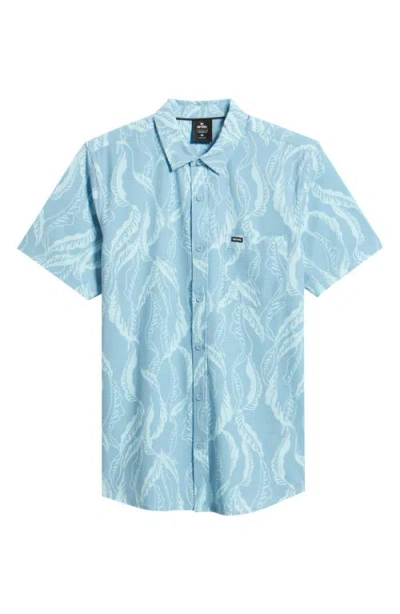 Rip Curl Sessions Aerotech Short Sleeve Performance Button-up Shirt In Blue