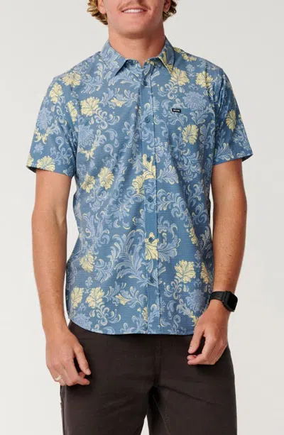 Rip Curl Sessions Aerotech Short Sleeve Performance Button-up Shirt In Bluefin