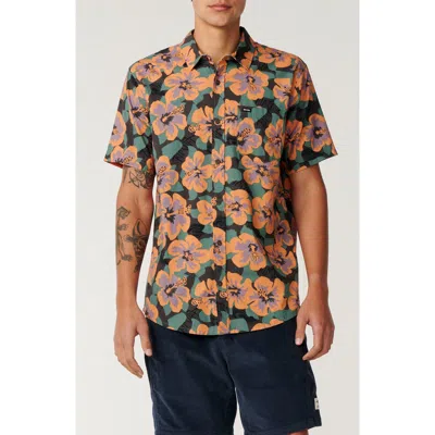 Rip Curl Sessions Short Sleeve Button-up Shirt In Black/orange