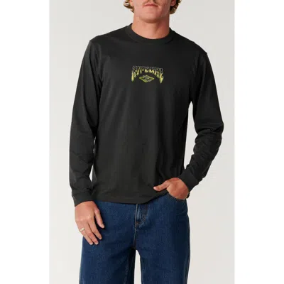Rip Curl Shredding Long Sleeve Cotton Graphic T-shirt In Washed Black