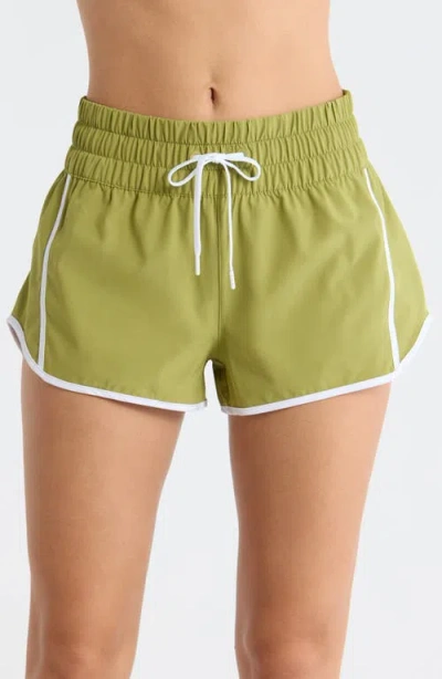 Rip Curl Smocked High Waist Drawstring Shorts In Green