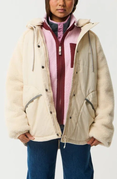 Rip Curl S-series Splice Faux Shearling Sleeve Puffer Jacket In Gold