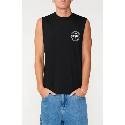 Rip Curl Staple Cotton Graphic Muscle T-shirt In Black