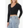 Rip Curl Sunset Luau Textured Long Sleeve Crop Top In Black