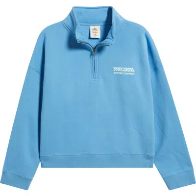 Rip Curl Surf Puff Logo Quarter Zip Sweatshirt In Blue