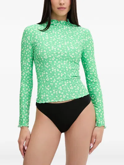 Rip Curl Surf Side Floral-print Rash Guard In Green