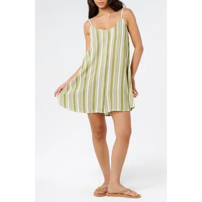 Rip Curl Surf Stripe Cotton Gauze Cover-up Dress In Green