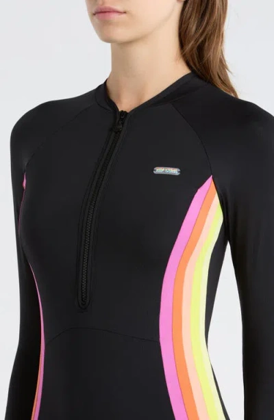 Rip Curl Surf Stripe Long Sleeve Upf 50+ One-piece Rashguard Swimsuit In Black
