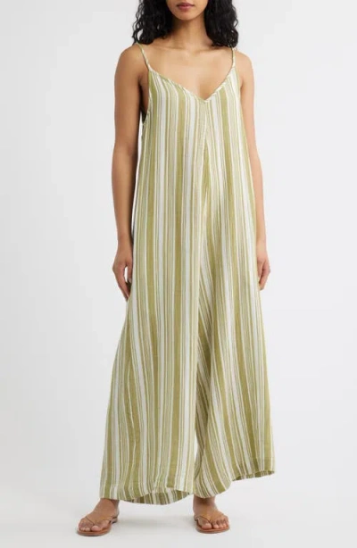 Rip Curl Surf Stripe Wide Leg Jumpsuit In Green