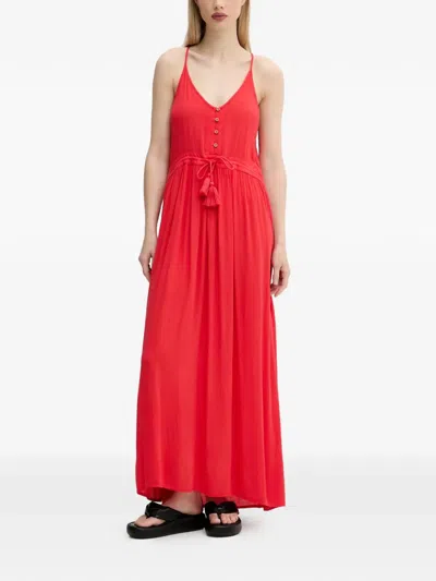 Rip Curl Tassel-detail Button-front Maxi Dress In Red