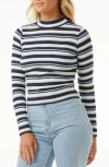 Rip Curl The Search Stripe Cotton Mock Neck Top In Washed Black