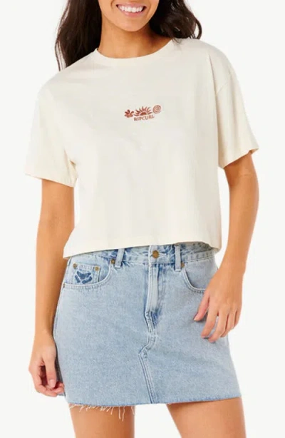 Rip Curl Tokens Embroidered Logo Crop T-shirt In Neutral