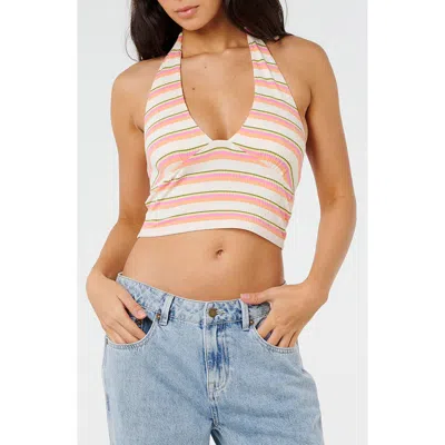 Rip Curl Topanga Canyon Rib Stripe Halter Crop Top In Multi