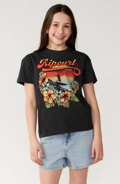 Rip Curl Kids'  Wave Graphic Crop T-shirt In Washed Black