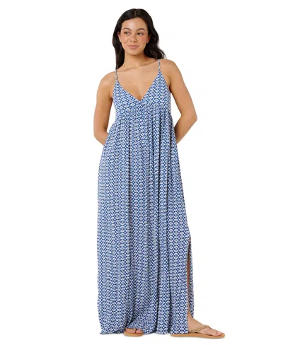 Rip Curl Women's Party Pack Yardage Print V-neck Maxi Dress In Blue