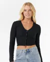 Rip Curl Sunset Luau Textured Long Sleeve Crop Top In Black