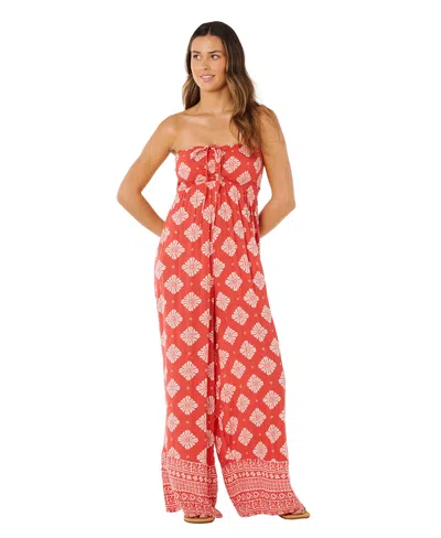 Rip Curl Ventura Smocked Strapless Wide Leg Jumpsuit In Multi
