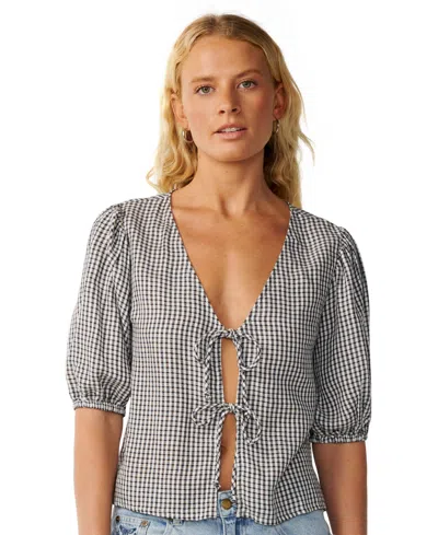 Rip Curl Women's Vibe Surf Tie-front Top In Black,off White