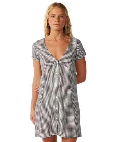 Rip Curl Women's Vibe Surf V-neck Button-up A-line Dress In Black,off White