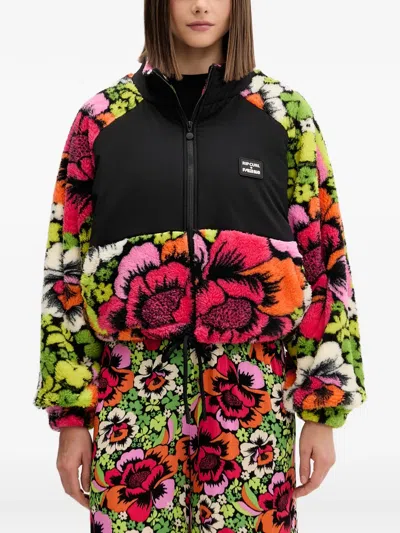 Rip Curl X Farm Rio Blooming Floral-print Panelled Jacket In Black