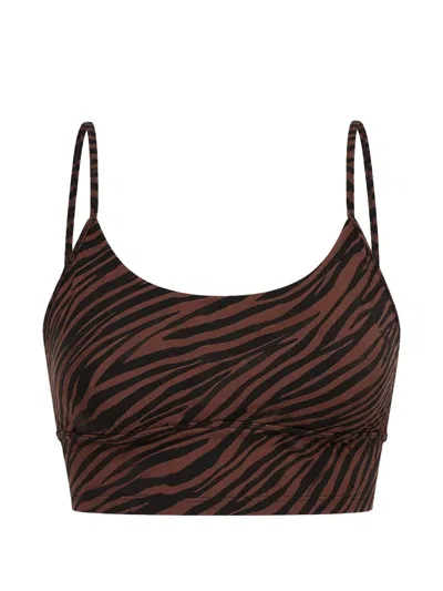 Rip Curl Zebra-print Ribbed Sports Bra In Brown