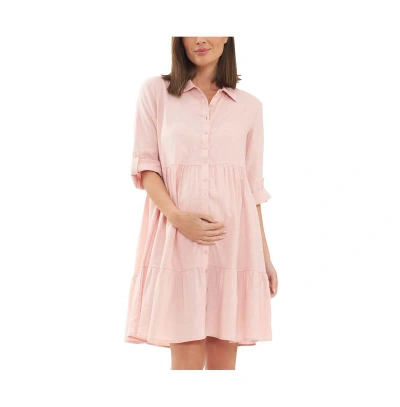 Ripe Maternity Adel Button Through Linen Shirt Dress Soft Pink
