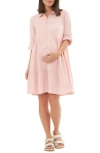 Ripe Maternity Adel Button Through Linen Shirt Dress Soft Pink In Soft Pink