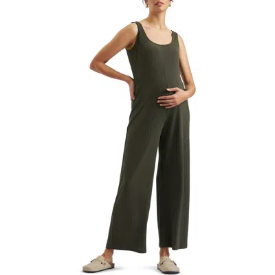Ripe Maternity Bobby Rib Maternity Jumpsuit In Khaki