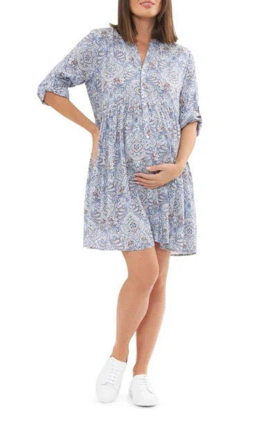 Ripe Maternity Brook Layered Maternity Shirtdress In Lapis